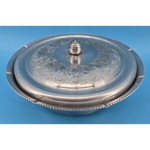 Vintage Wilson Ware Aluminum Serving Bowl with Intricate Designed Lid 10x4" 40s